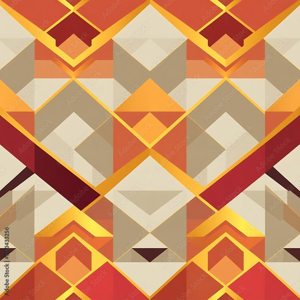 Geometric Abstract Pattern: Warm Hues and Gold Accents Geometric Abstract Pattern: Warm Hues and Gold Accents