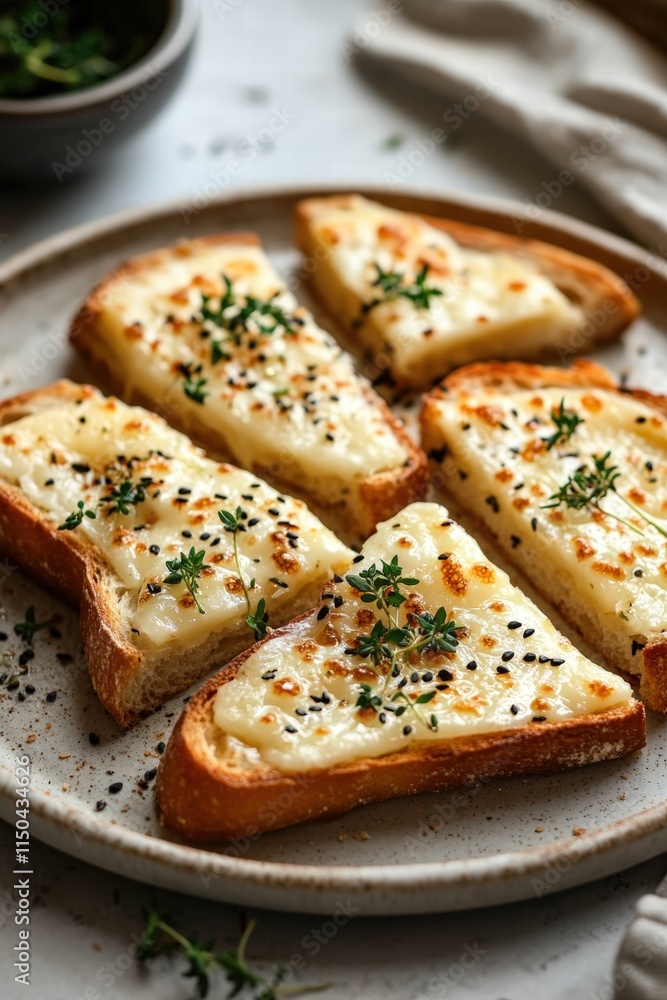 rustic bread platter topped with intricate triangles of delicious processed cheese and a sprinkle of fresh microgreens rustic bread platter topped with intricate triangles of delicious processed cheese and a sprinkle of fresh microgreens