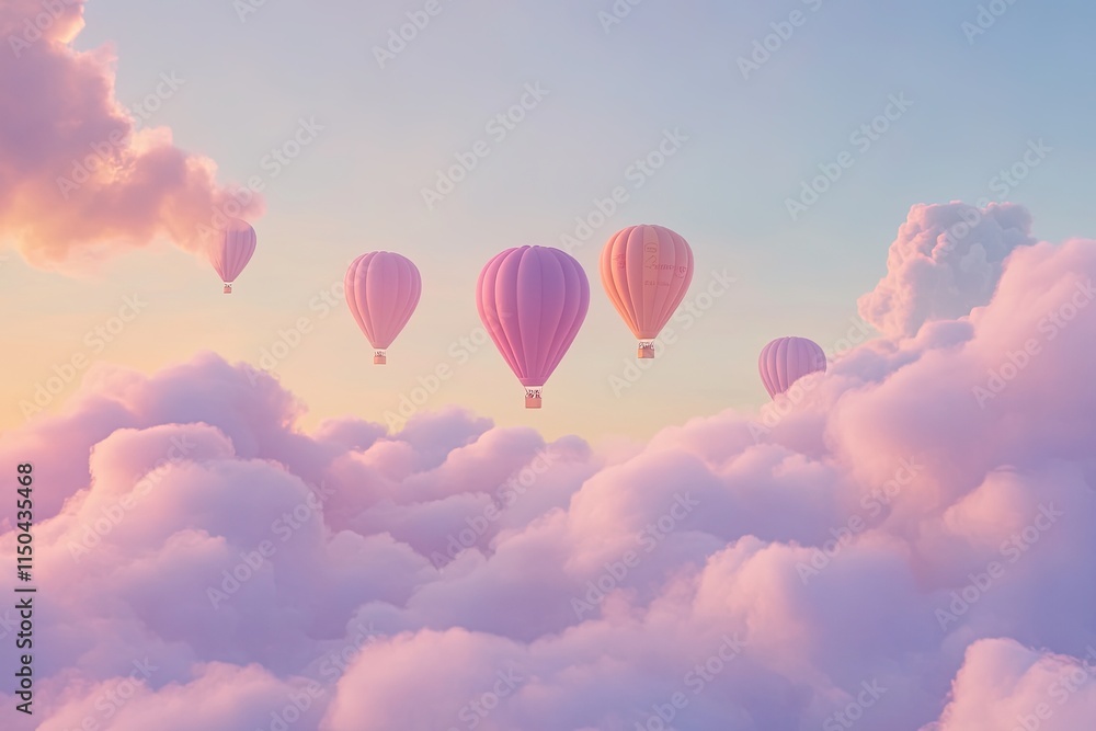 Fototapeta premium A panoramic view of several brightly colored hot air balloons 