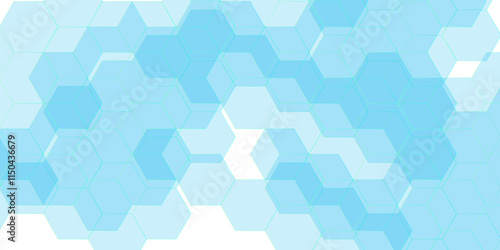 Abstract blue hexagonal shapes in white background. Futuristic banner with technology Design for banner, template, technology, science, medical. Hexagonal element pattern artwork design.