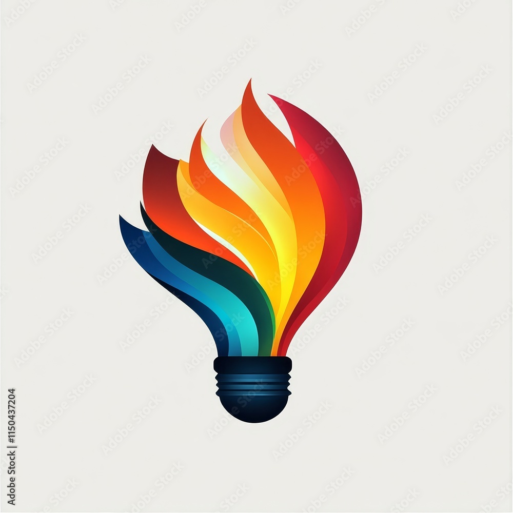 Colorful Light Bulb Design With Vibrant Flame Shapes Representing Creativity and Innovation Colorful Light Bulb Design With Vibrant Flame Shapes Representing Creativity and Innovation
