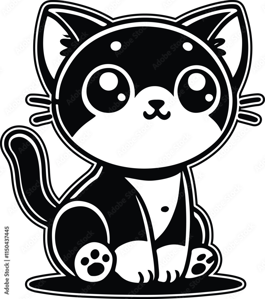 Cute kitten silhouette vector, cute kitten line art vector illustration Cute kitten silhouette vector, cute kitten line art vector illustration