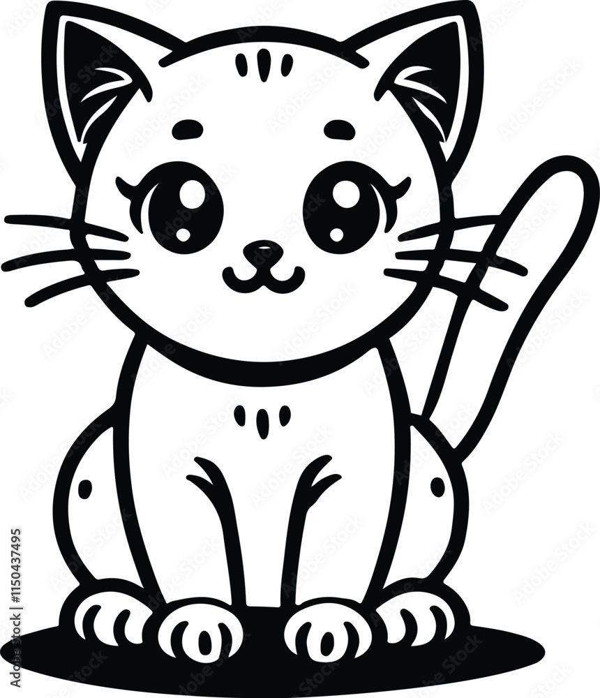Cute kitten silhouette vector, cute kitten line art vector illustration Cute kitten silhouette vector, cute kitten line art vector illustration