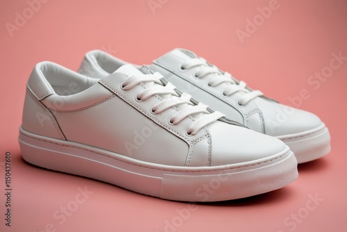 Wallpaper Mural Stylish white sneakers displayed on soft pink fabric in a modern fashion setting Torontodigital.ca