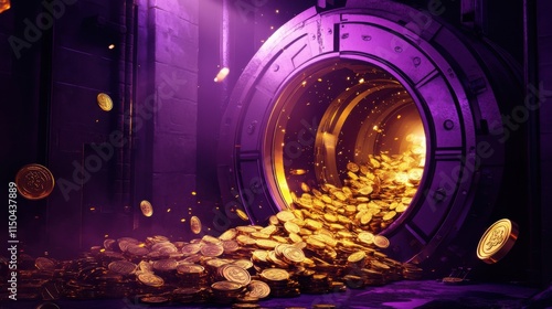 The concept of wealth accumulation in royal purple and gold colors photo