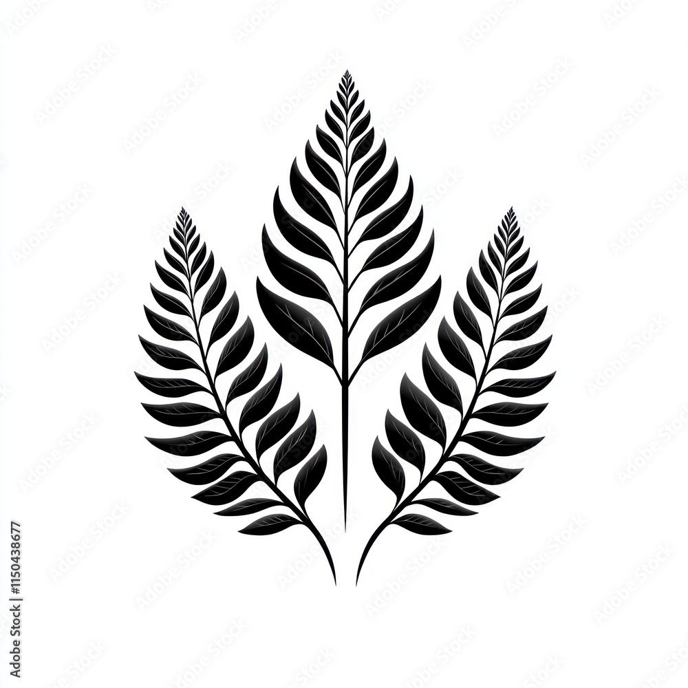 Obraz premium Three stylized fern leaves form a symmetrical design