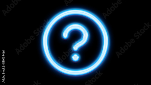 Question mark icon neon glowing cut-out isolated on a black background