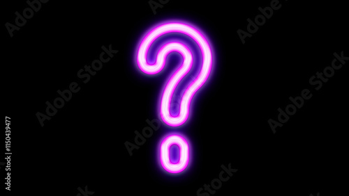 Question mark icon neon glowing cut-out isolated on a black background