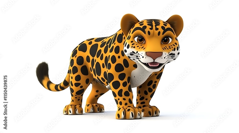 Fototapeta premium Cartoon jaguar animal stand on white background.
