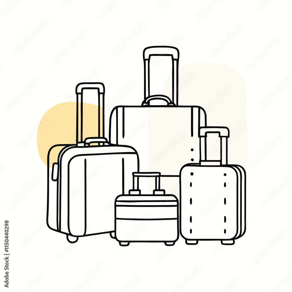a line drawing of a group of suitcases a line drawing of a group of suitcases