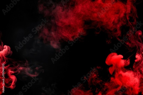 minimal photostock of a  Abstract red smoke on black  background. Red color clouds. , isolated on white background,  , copy space, copy space for text,