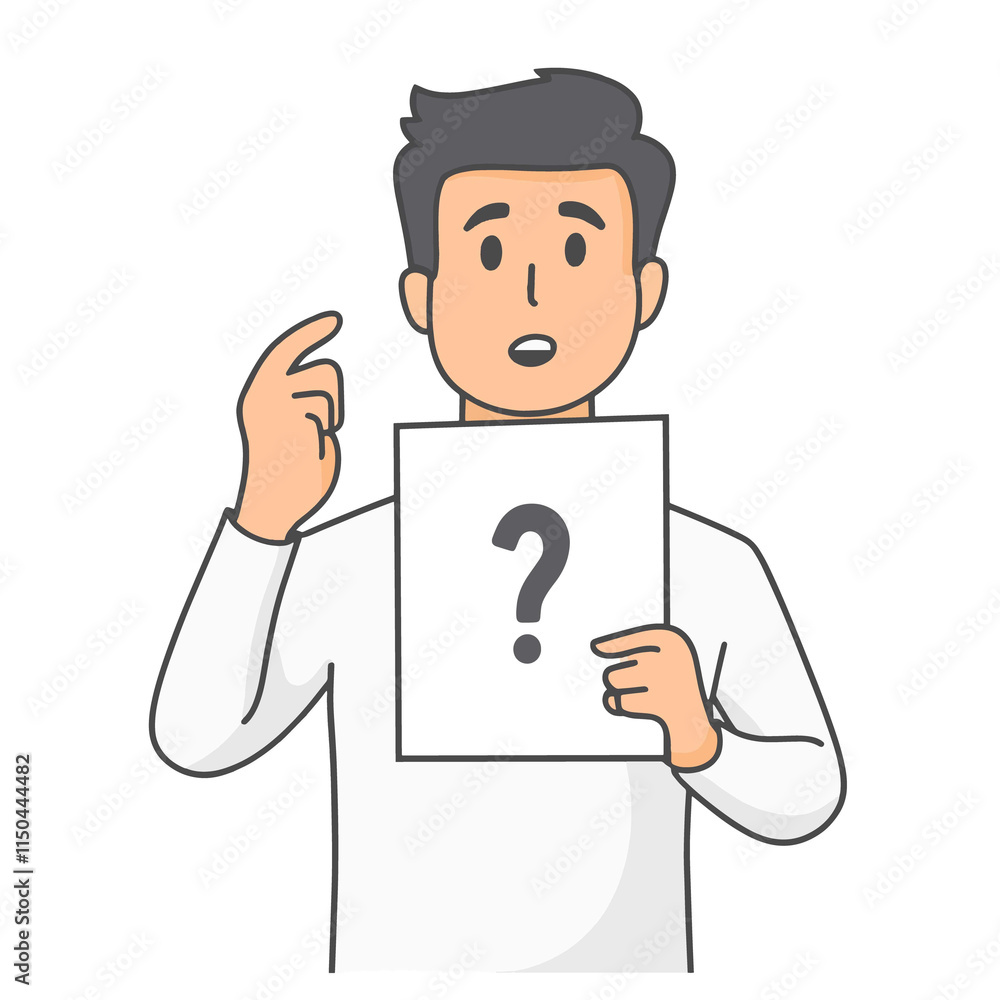 minimalist vector of man Holding a piece of paper with a question minimalist vector of man Holding a piece of paper with a question