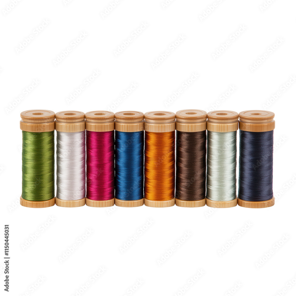 Four colorful spools of thread arranged on a white background. PNG transparent. Four colorful spools of thread arranged on a white background. PNG transparent.