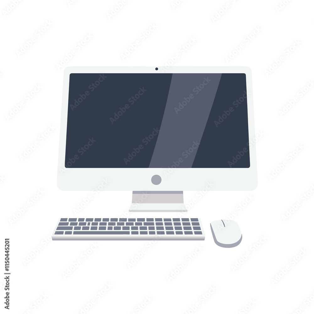 A desktop computer with an ergonomic keyboard and mouse. flat vector A desktop computer with an ergonomic keyboard and mouse. flat vector