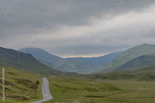 Roadside view of the A93 scenic drive towards the Spittal of Glenshee, Cairngorm National Park, Scotland