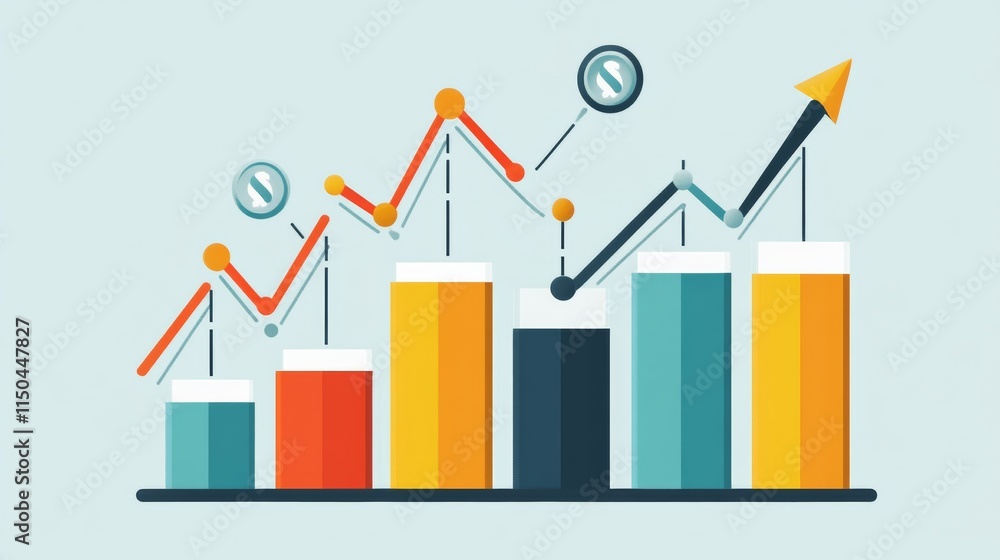 Growth Chart with Bar Graphs and Upward Trend Arrow | Business Analytics Illustration for Finance, Sales, and Marketing Presentations Growth Chart with Bar Graphs and Upward Trend Arrow | Business Analytics Illustration for Finance, Sales, and Marketing Presentations