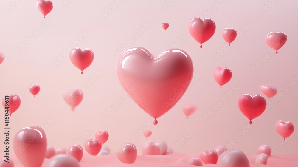 Pink Heart Balloons Floating on a Soft Pink Background. Pink Heart Balloons Floating on a Soft Pink Background.