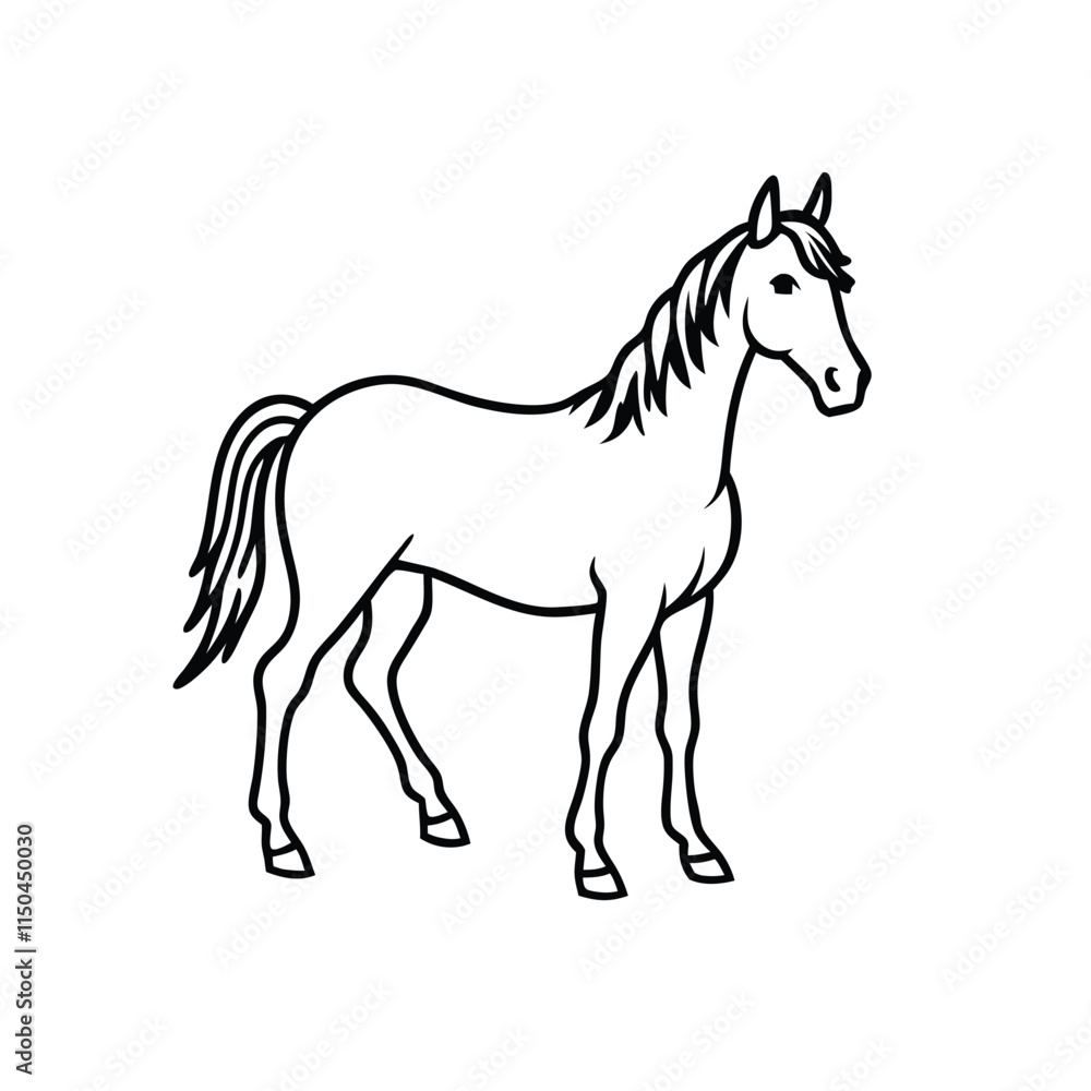 a line drawing of a horse standing on all fours. a line drawing of a horse standing on all fours.