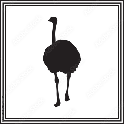 A standing ostrich silhouette illustration on white background.
