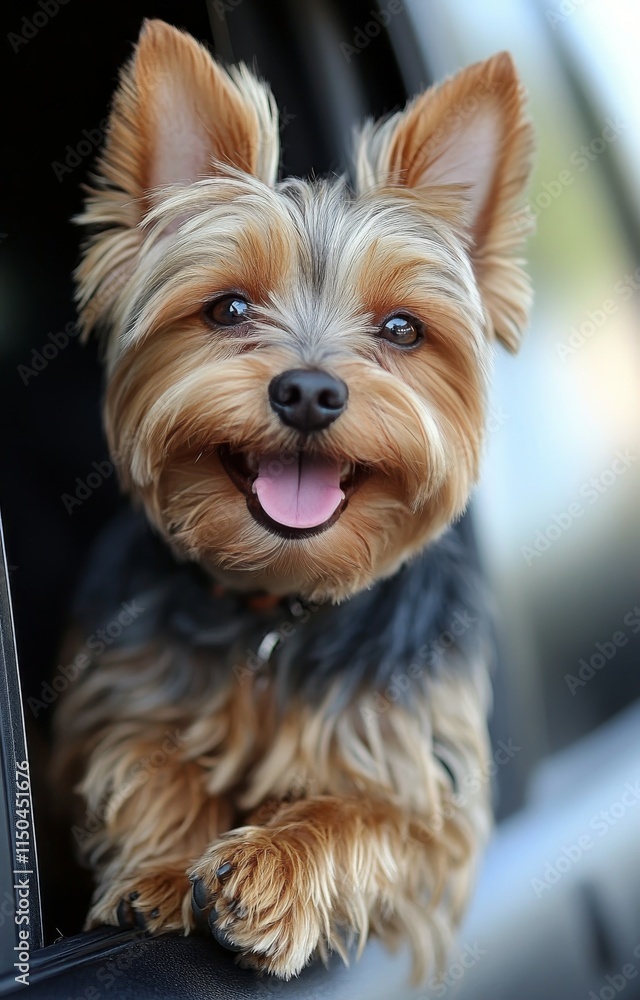 Cute yorkshire terrier with cheerful expression enjoying the outdoors Cute yorkshire terrier with cheerful expression enjoying the outdoors