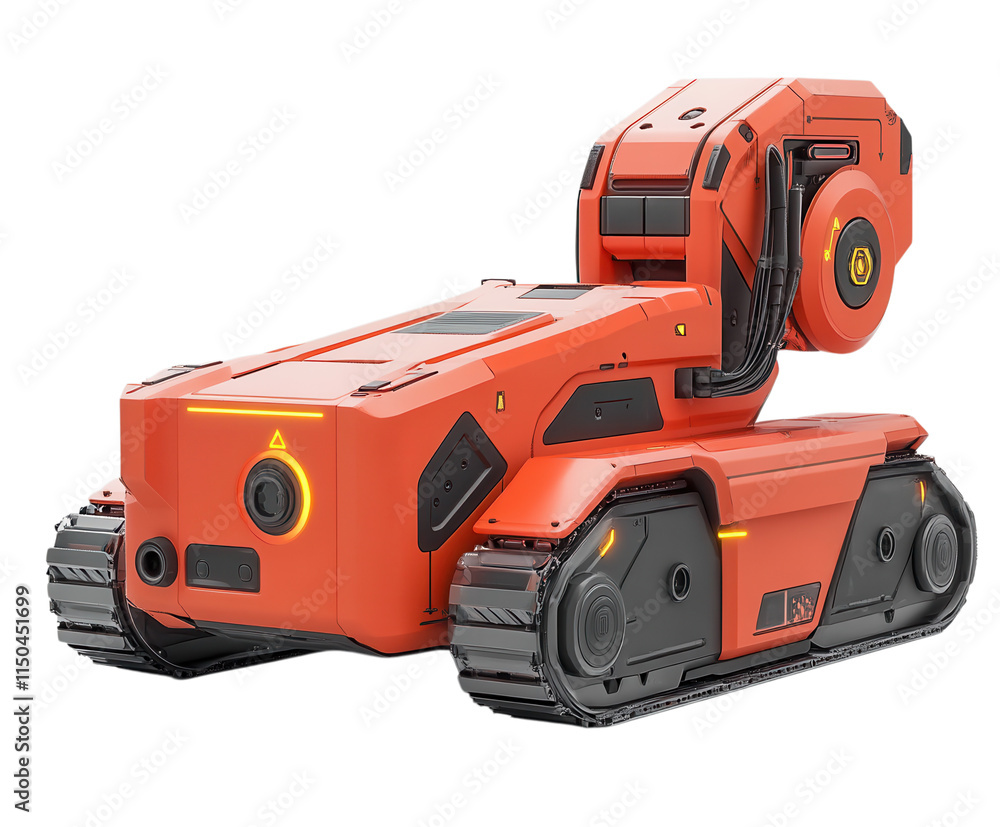 Fototapeta premium A rescue robot equipped with advanced features for emergencies, pure flat white background. PNG transparent.