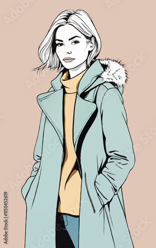 woman in winter coat fashion style vector illustration