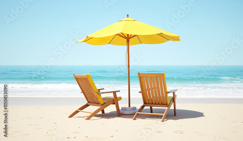 beach chair and umbrella on beach photo