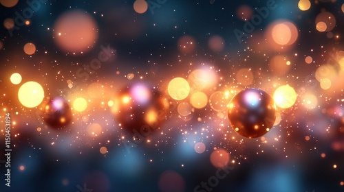 Abstract bokeh background with glowing orbs and sparkling particles.