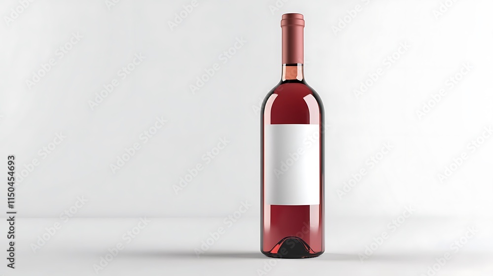 A red bottle with a blank white label  against a light gray background.