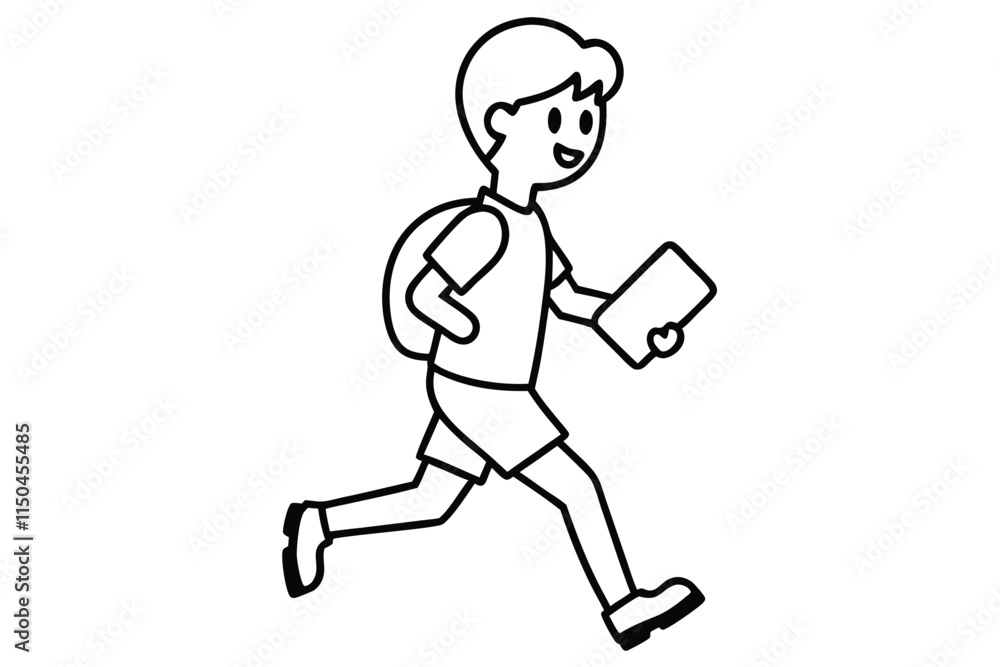 Schoolboy in a uniform running and holding a book line art vector illustration Schoolboy in a uniform running and holding a book line art vector illustration