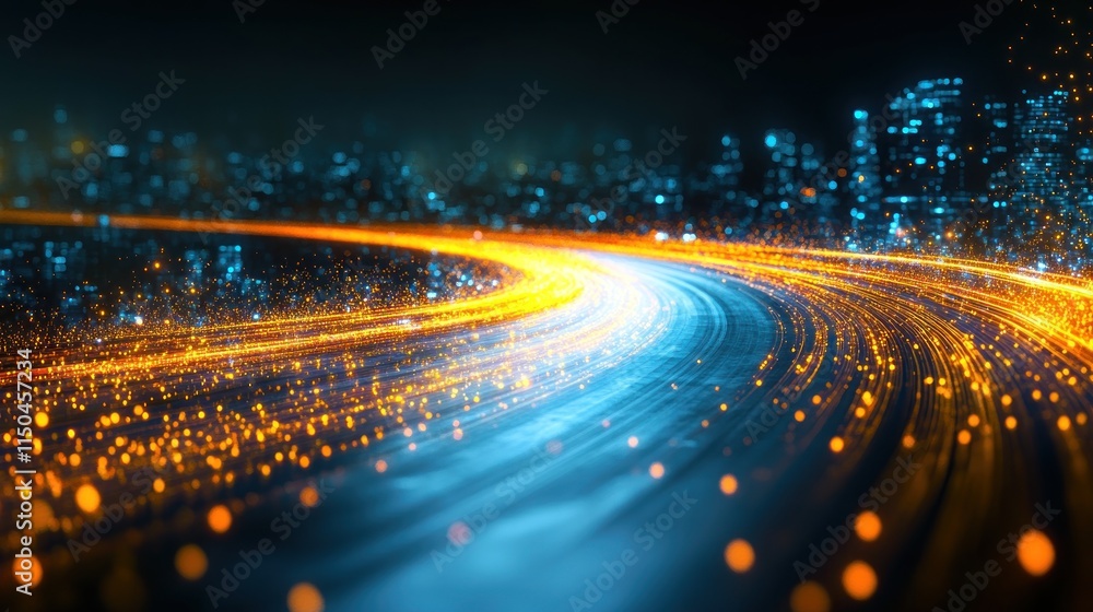 Abstract futuristic city road with glowing particles. Abstract futuristic city road with glowing particles.