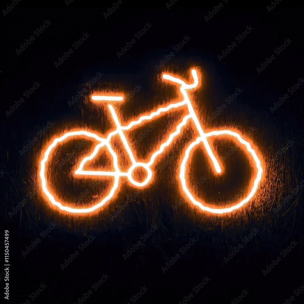 A glowing neon bike icon is shown in orange against a black background. The image is one of several similar icons in a set.