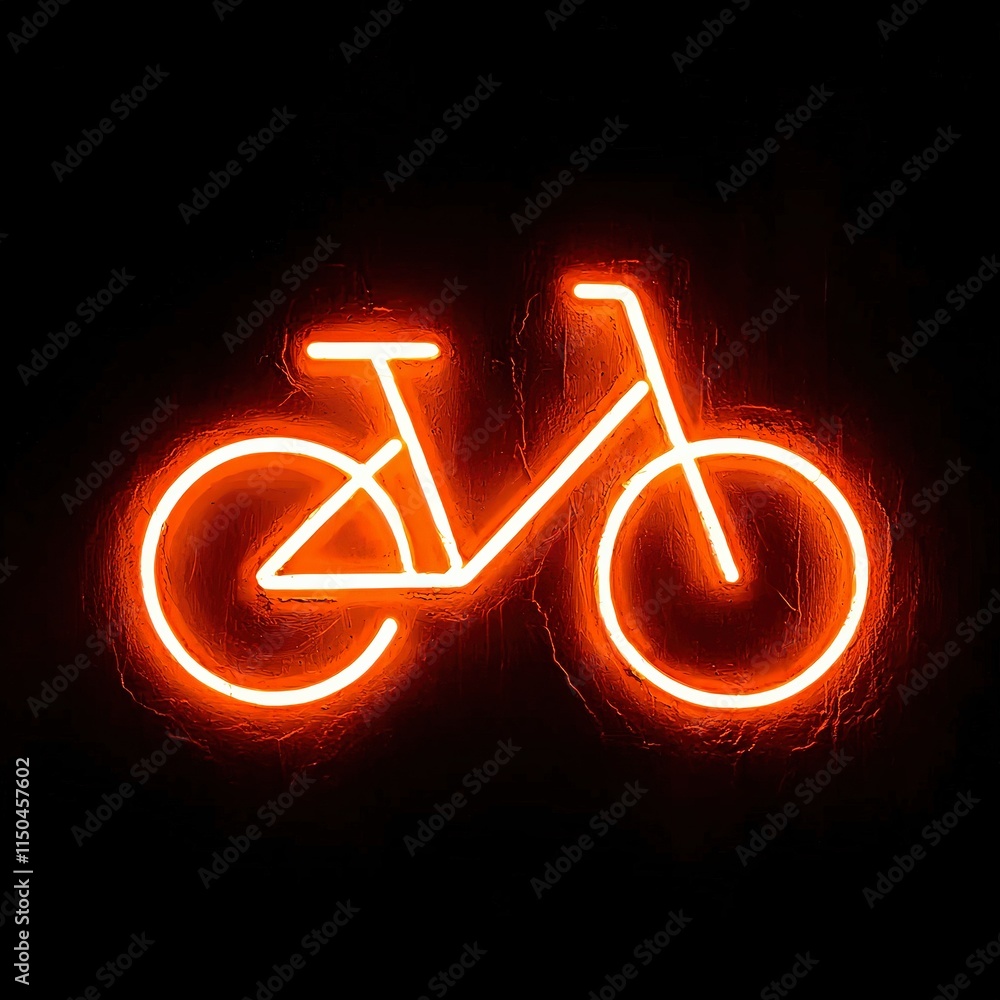 A glowing neon bike icon is shown in orange against a black background. The image is one of several similar icons in a set.