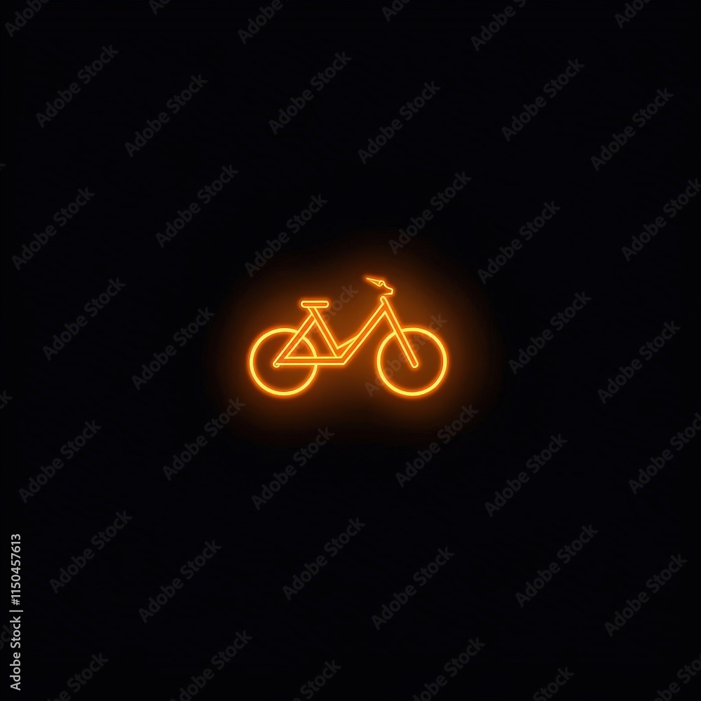A glowing neon bike icon is shown in orange against a black background. The image is one of several similar icons in a set.