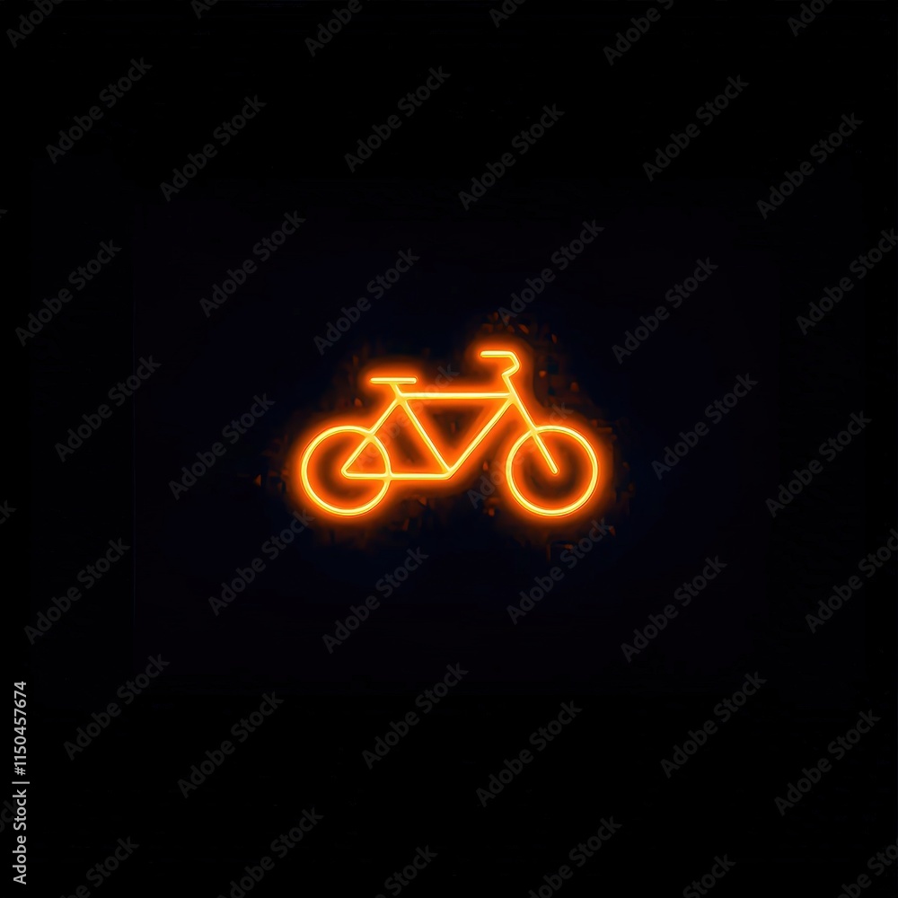 A glowing neon bike icon is shown in orange against a black background. The image is one of several similar icons in a set.