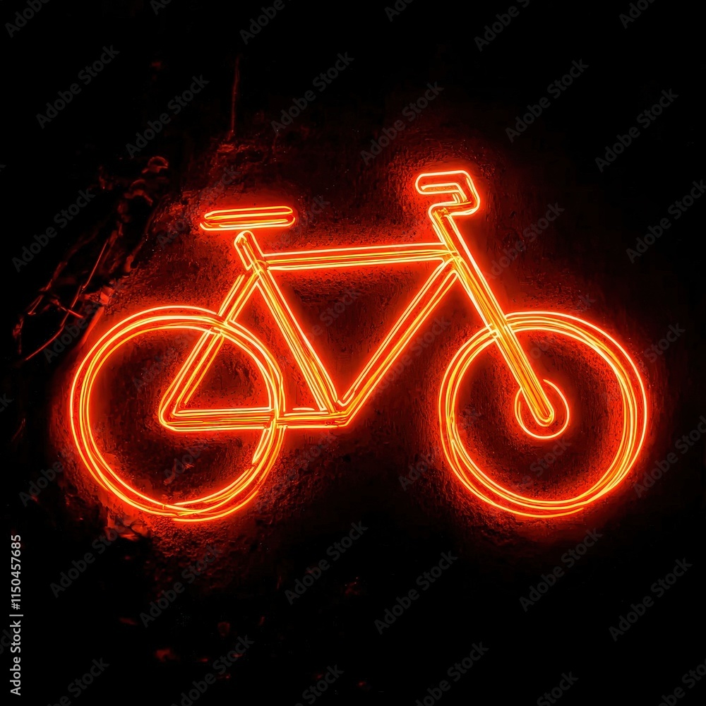 A glowing neon bike icon is shown in orange against a black background. The image is one of several similar icons in a set.