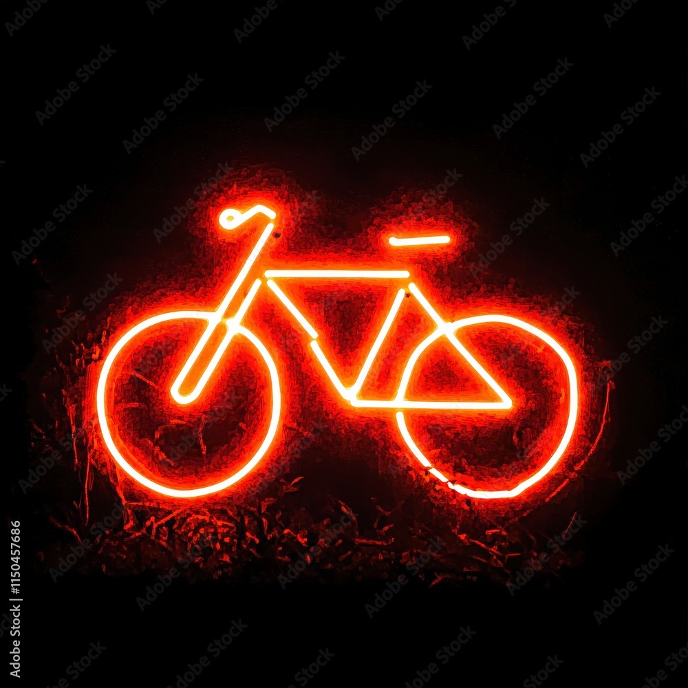 A bright orange neon bicycle silhouette against a dark background.