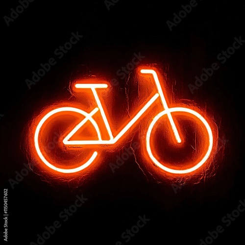 Obraz na płótnie A glowing neon bike icon is shown in orange against a black background. The image is one of several similar icons in a set. w salonie