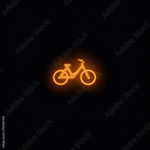 Obraz na płótnie A glowing neon bike icon is shown in orange against a black background. The image is one of several similar icons in a set. w salonie