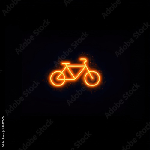 Obraz na płótnie A glowing neon bike icon is shown in orange against a black background. The image is one of several similar icons in a set. w salonie