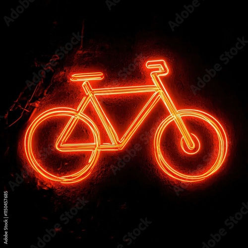 Obraz na płótnie A glowing neon bike icon is shown in orange against a black background. The image is one of several similar icons in a set. w salonie