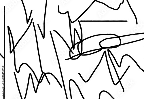 Black and white scribble background, texture in kids simple chaotic style.