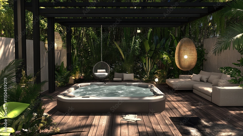 Fototapeta premium Tropical spa hot tub patio relaxation.