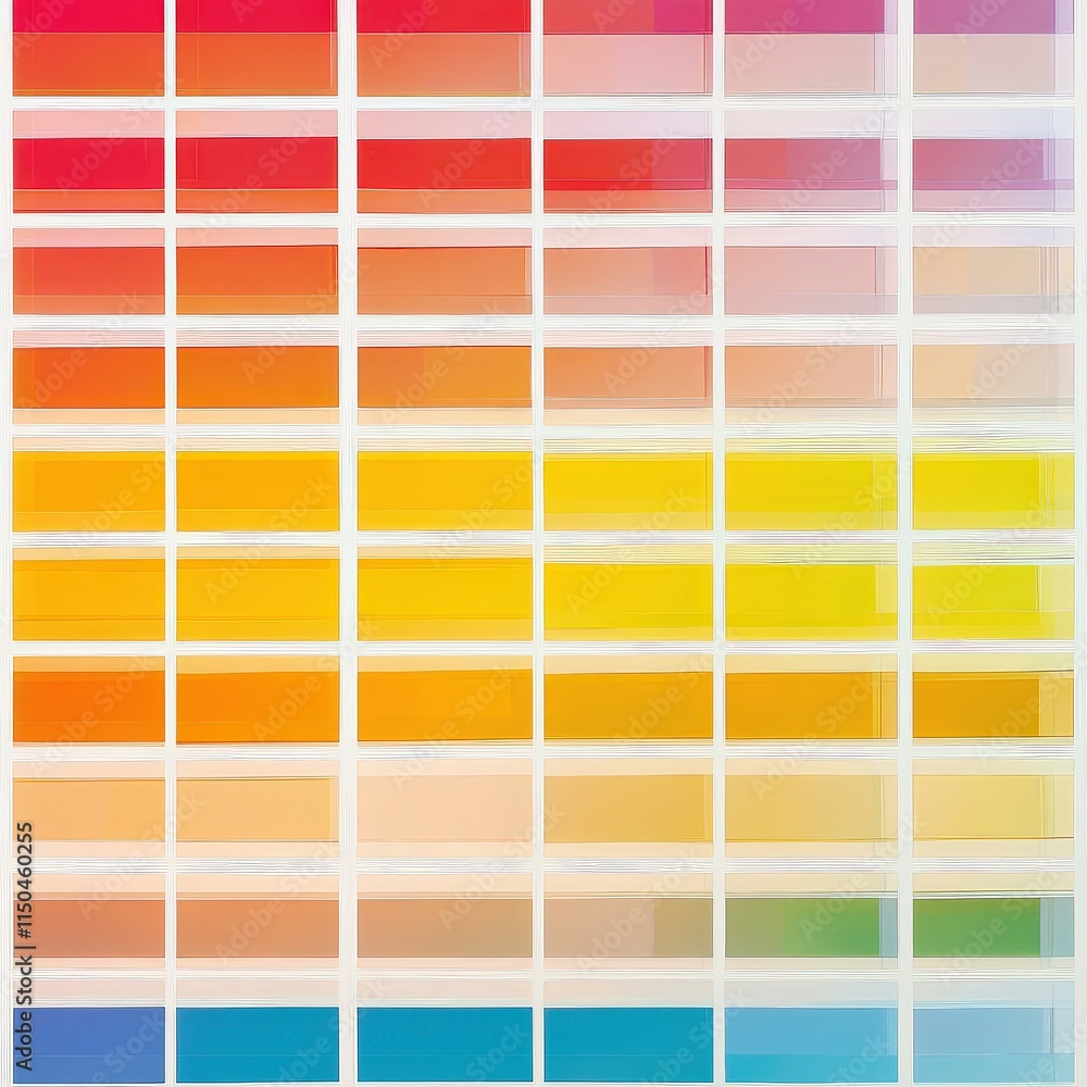 A grid of many small, colorful rectangles. Colors range from teal to pink.