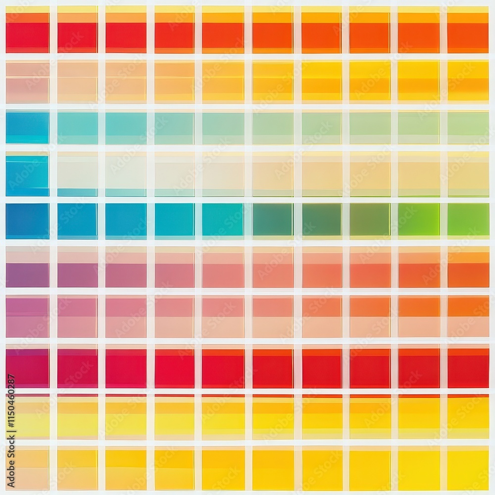 A grid of many small, colorful rectangles. Colors range from teal to pink.