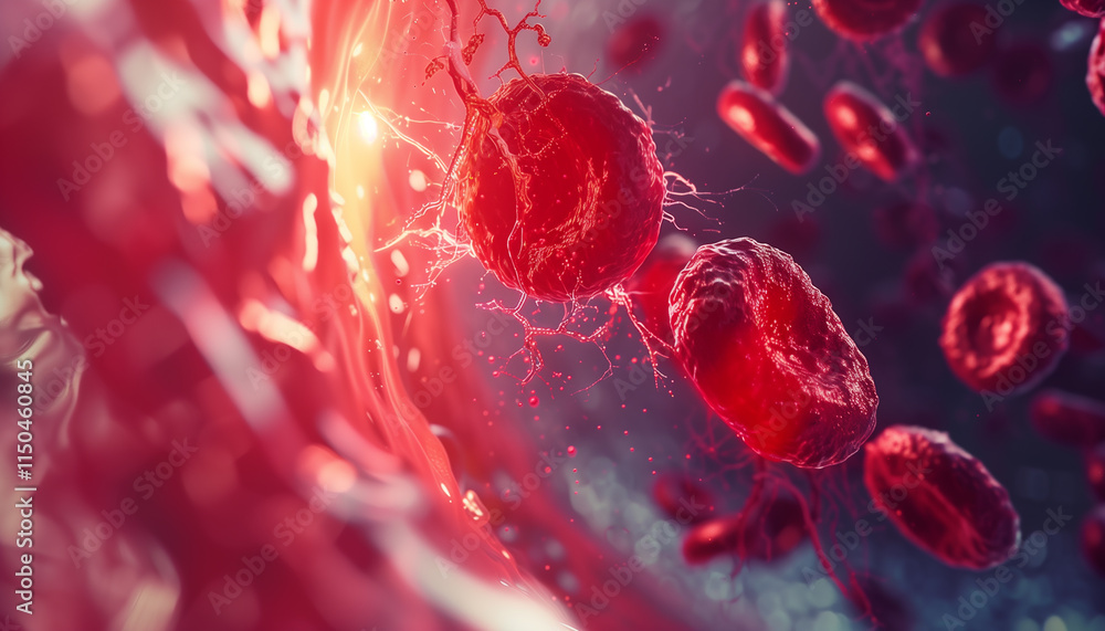 Scientific and medical abstract concept. Transfer of important elements in the blood to protect the body Scientific and medical abstract concept. Transfer of important elements in the blood to protect the body