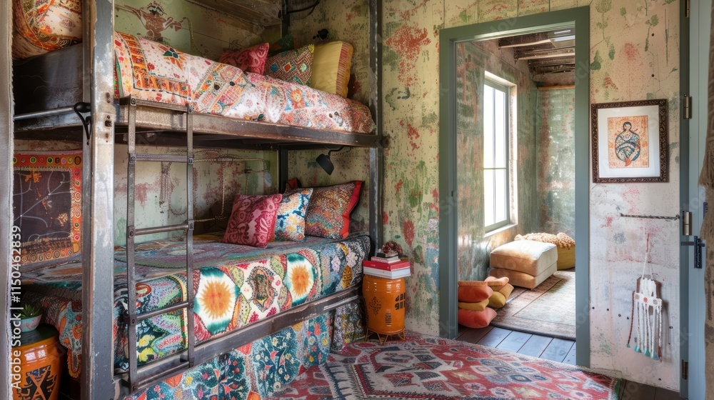 Obraz premium Bohemian Bunk Beds in Rustic Room