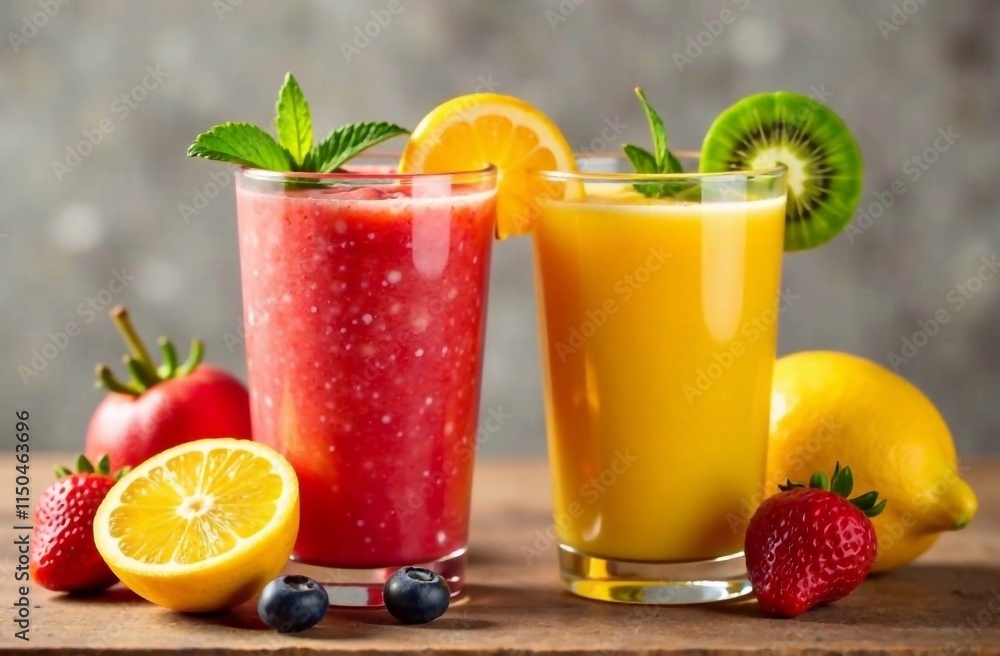 Vegetable and fruit smoothies in glasses Vegetable and fruit smoothies in glasses