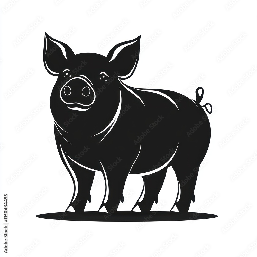 Obraz premium Black Silhouette Of A Happy Standing Pig