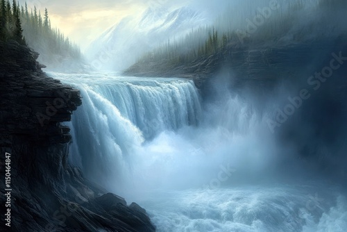 Majestic Waterfall Cascading Through Mountainous Terrain